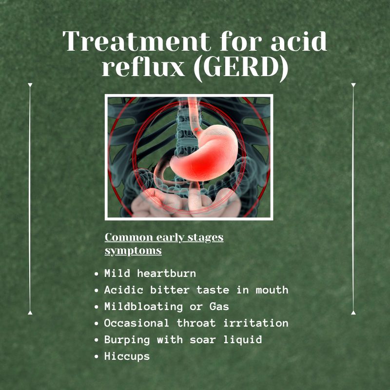 Treatment for acid reflux (GERD) with common early stages symptoms.